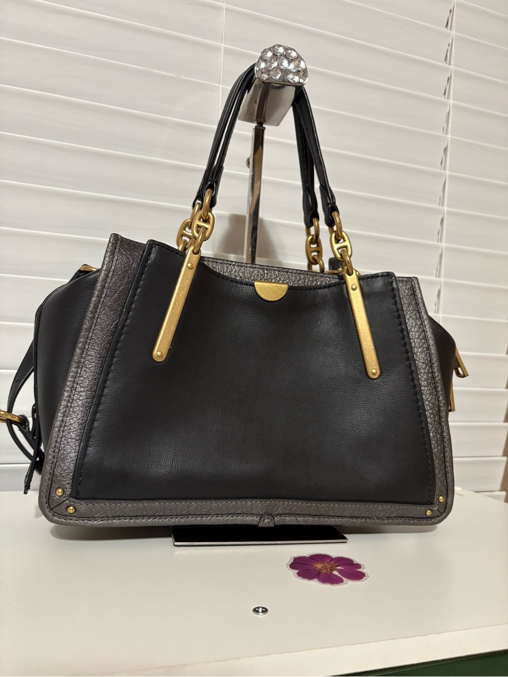 🦋Coach Dreamer Satchel Black Multi Butterfly Applique Snakeskin Handbag 72614🦋 - Picture 6 of 11